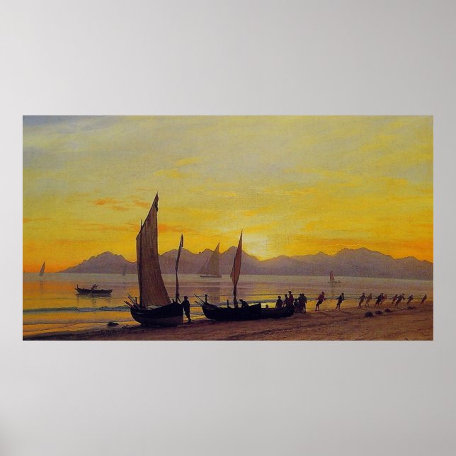 Póster Boats Ashore em Sunset, Albert Bierstadt (Frente)
