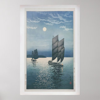 Poster Boats at Shinagawa at Night by Tsuchiya Kōitsu