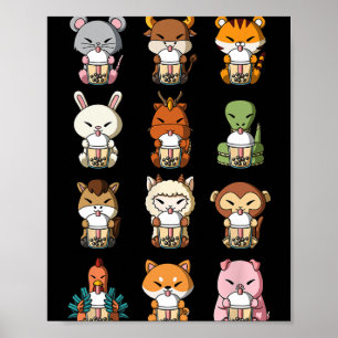 Poster Boba Bubble Milk Tea Zodiacos Chineses Animal Luna