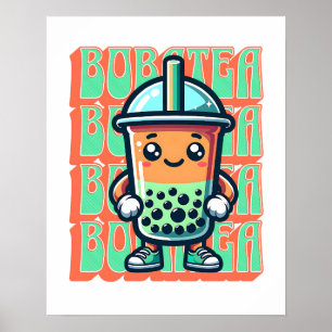 Poster Boba Bubble Tea Kawaii Fofo Desenho Animado