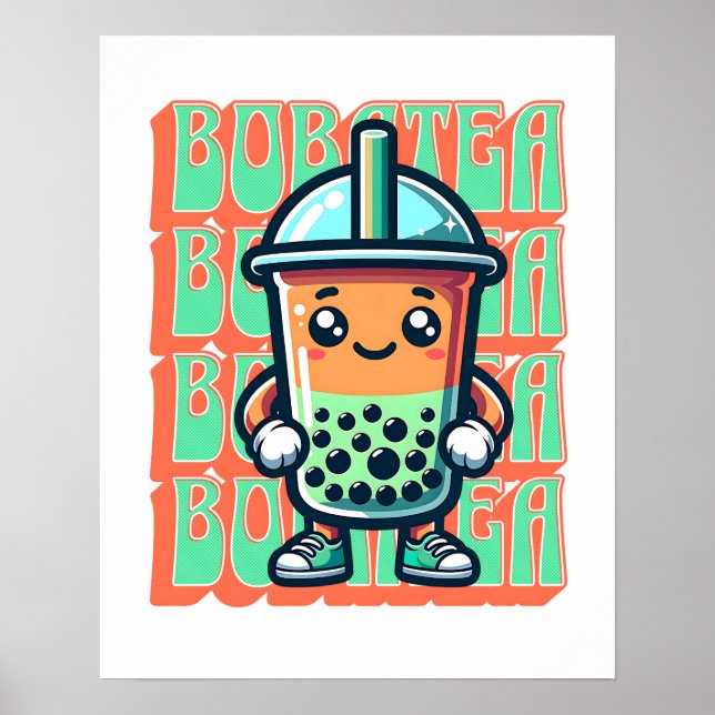 Poster Boba Bubble Tea Kawaii Fofo Desenho Animado (Frente)