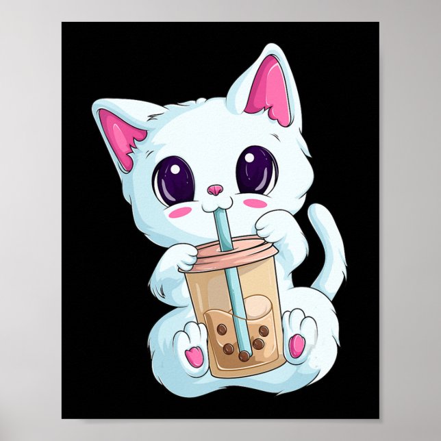 Poster Boba Tea Cat Anime Para Mulheres Kawaii Bubble Tea (Frente)