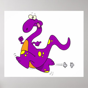 Póster bobo de desenho animado roxo de dinossauros