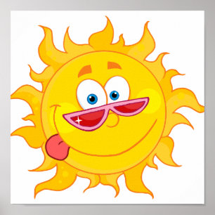 Póster bobo de desenho do sol feliz vestindo tonalidades