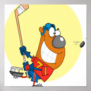 Póster bobo de jogador de hóquei bonitinho jogando carto