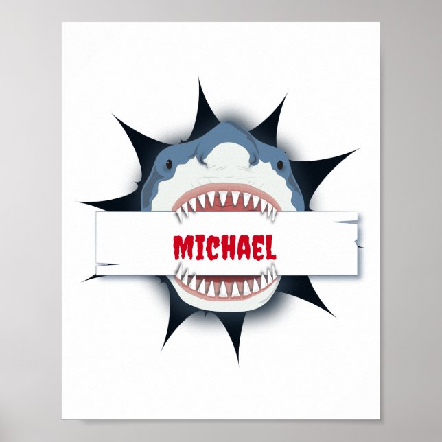 Poster Boca Aberta de Tubarão Personalizada (Frente)
