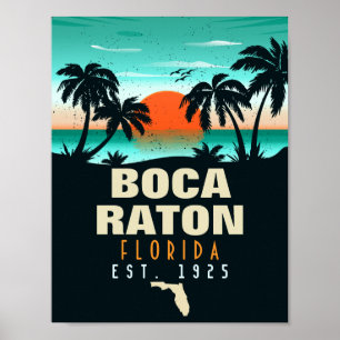 Poster Boca Raton Florida Retro Sunset Beach Souvenirs