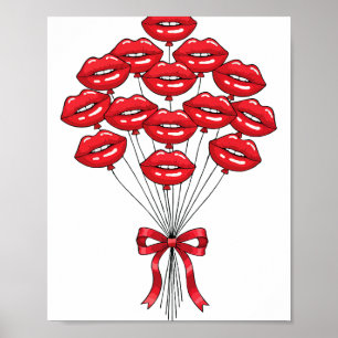 Poster Boca Vermelha Brilhante do Dia dos Namorados Beijo