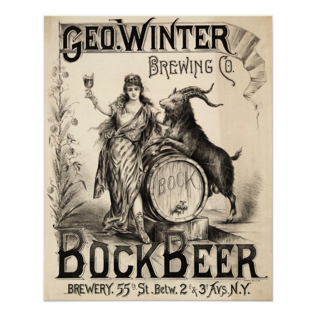 Póster Bock Beer Breer Co Vintage Antique Rustic Brewer (Frente)