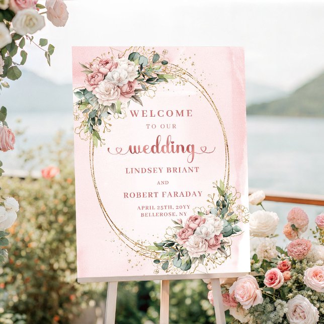 Poster Boêmio Rosa Floral Casamento Bem-vindo (Bohemian Blush Pink Floral Wedding Welcome)