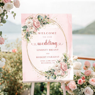 Poster Boêmio Rosa Floral casamento bem-vindo