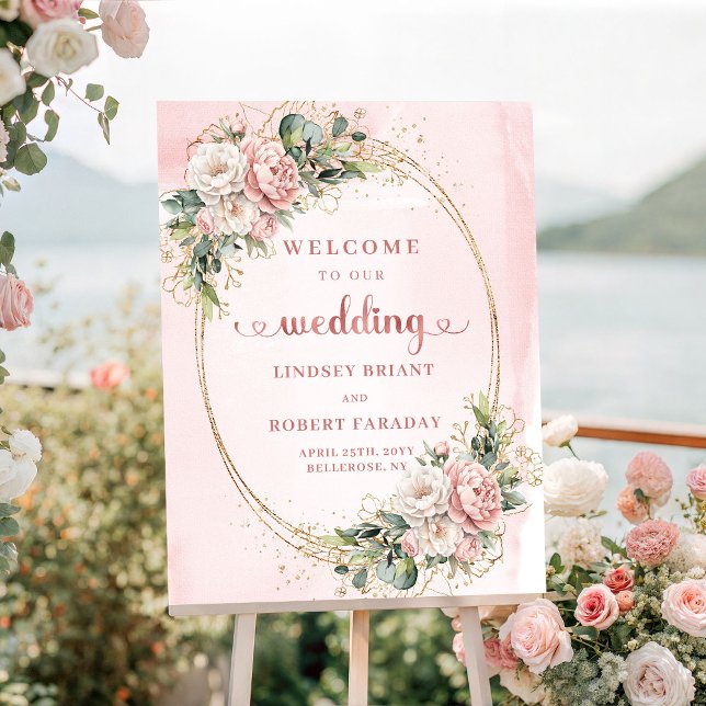 Poster Boêmio Rosa Floral casamento bem-vindo (Bohemian Blush Pink Floral wedding welcome)