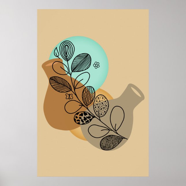 POSTER BOHEMIAN ABSTRACT MINIMALISTA COM FOLHA PRETA (Frente)