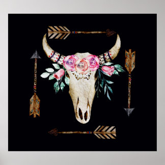 Poster Bohemian Deer Skull Watercolor Art