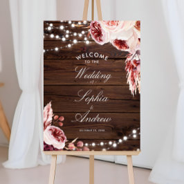 Poster Bohemian Rosa Rustic Wood Wedding Bem-vindo