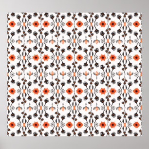 Poster Bohemian striped floral: vinheta desenhada à mão.