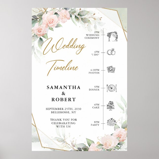 Poster Boho abafa flores eucalipto casamento Timeline (Frente)