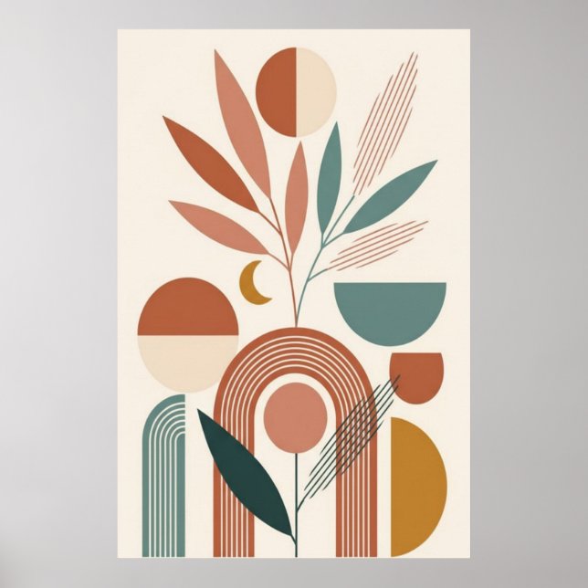 Poster Boho Abstract Botanical Retro Minimal Art  (Frente)