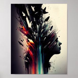 Poster Boho abstrato art com cara de menina