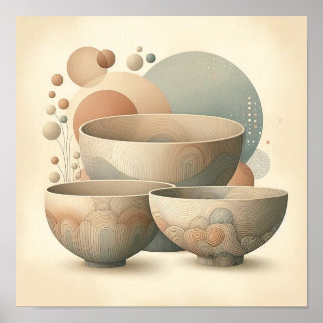 Poster Boho Abstrato Cerâmica Bowls com camadas texturiza (Frente)
