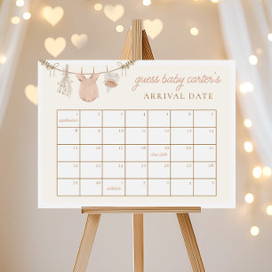 Poster Boho adivinha o jogo de Chá de fraldas do calendár