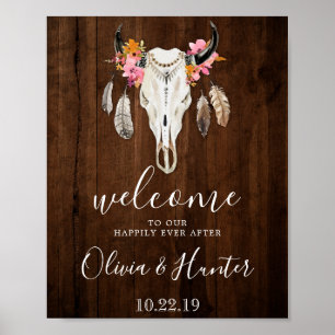 Poster Boho Antlers Skull Dark Wood Bodu Casamento de Boh