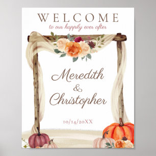 Poster Boho Arbor Fall Pumpkins Boho Bem-Vindo Casamento