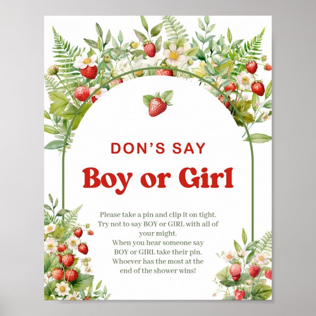 Poster Boho Arch Berry Sweet Don't say BOY or GIRL game (Frente)
