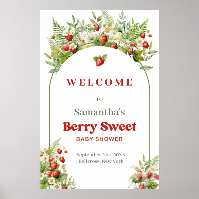 Poster Boho Arch Berry Sweet Wild Strawberry Pink Bem-vin (Frente)