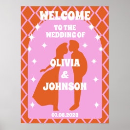 Poster Boho Arch Retro Boho Cor-de-rosa-rosa-escuro