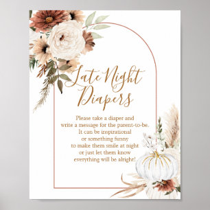 Poster Boho Arch White Pumpkin Floral Fraldas Noturnas