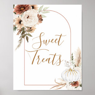 Poster Boho Arch White Pumpkin Floral Sweet Treats