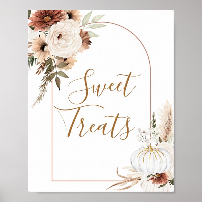 Poster Boho Arch White Pumpkin Floral Sweet Treats (Frente)