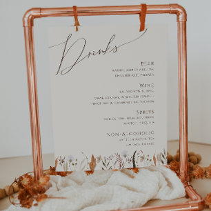 Poster Boho Autumn Wildflower Menu Beige Wedding Drinks