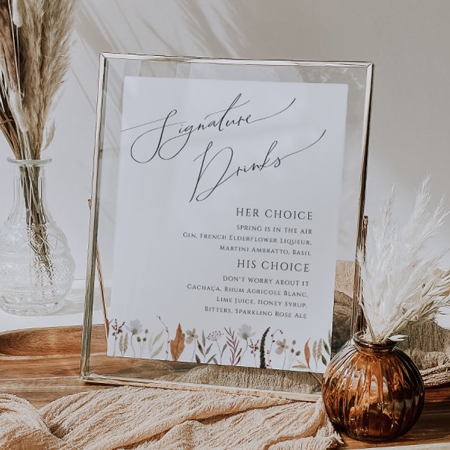 Poster Boho Autumn Wildflower Signature Drinks Sinal (Criador carregado)