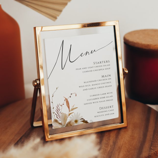 Poster Boho Autumn Wildflower | Sinal de menu de casament (Criador carregado)