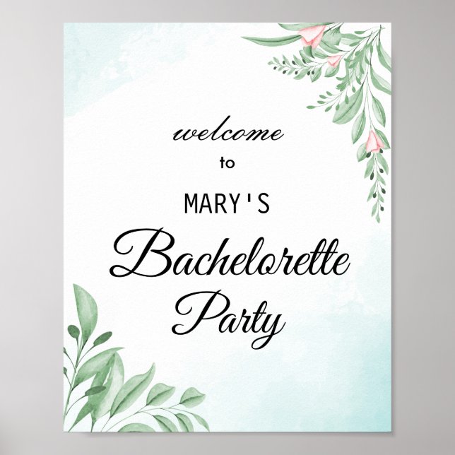 Poster boho azul empoeirado despedida de solteira bem-vin (Frente)