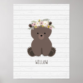 Poster Boho Baby Bear Wood Personalised Nursery Trabalho 