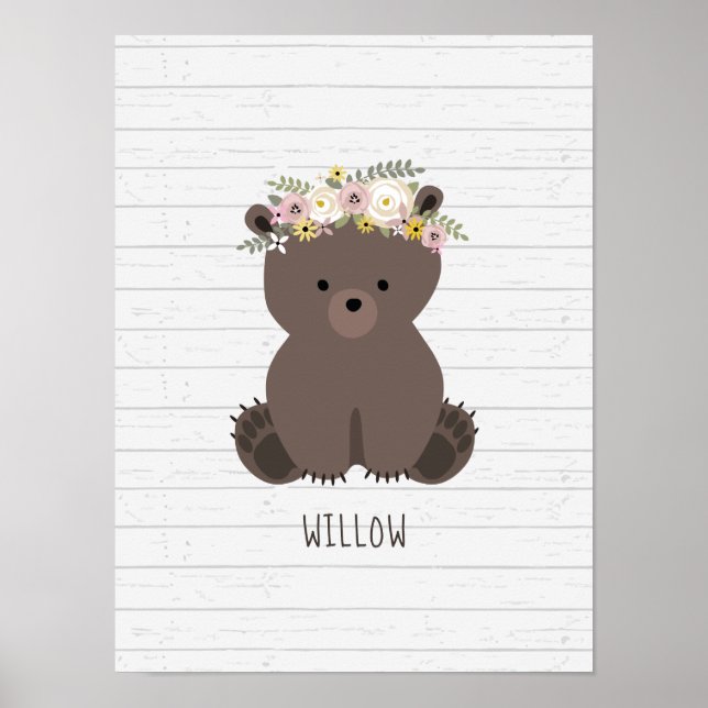 Poster Boho Baby Bear Wood Personalised Nursery Trabalho  (Frente)