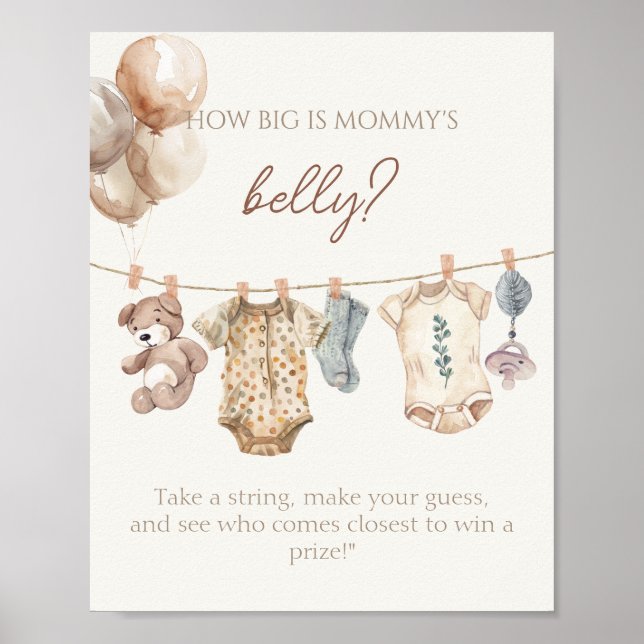 Poster Boho Baby Clothes Quão grande é a barriga da mãe (Frente)