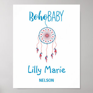 Poster Boho Baby Dreamcatcher, Cor Vermelha e Azul
