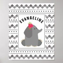 Boho Baby Elephant Floral Black + White Nursery