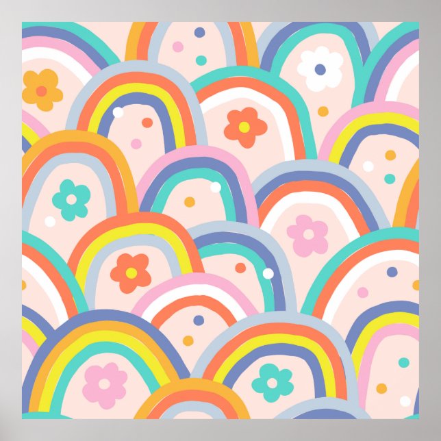 Poster Boho baby verão chicoteado arco-íris sem costura (Frente)