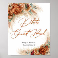 Boho Beach cobre verde floral Foto Guest Book