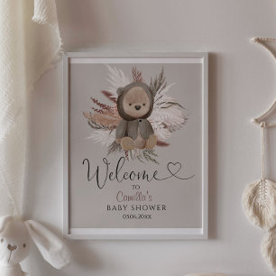 Poster Boho Bear Chá de fraldas Bem-vindo