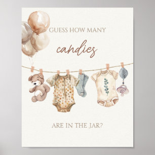 Poster Boho Bebê Roupa Adivinha Quantas Canetas
