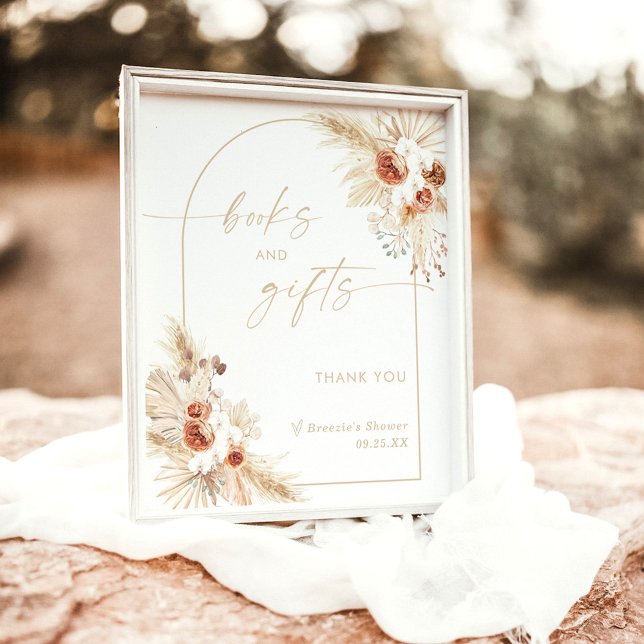 Poster Boho Beige Books & Gift Sinal | Arch Pampas Grass (Criador carregado)
