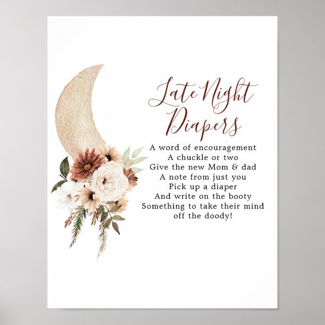 Poster Boho Beige Moon Chá de fraldas Tarde Fralda Noite (Frente)