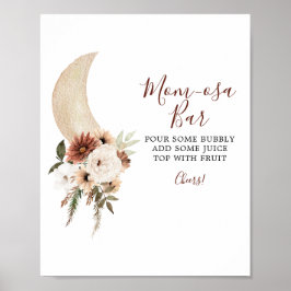 Poster Boho Beige Moon Floral Chá de fraldas Mãe-Osa Bar