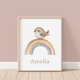 Poster Boho Bird Rainbow Com Bebê Name Nursery